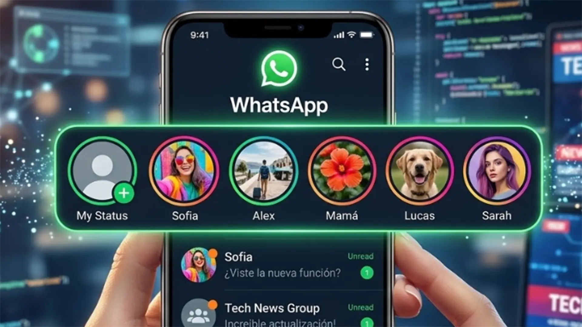Whatsapp test une nouvelle fonctionnalité pour afficher les statues en haut de la liste des conversations